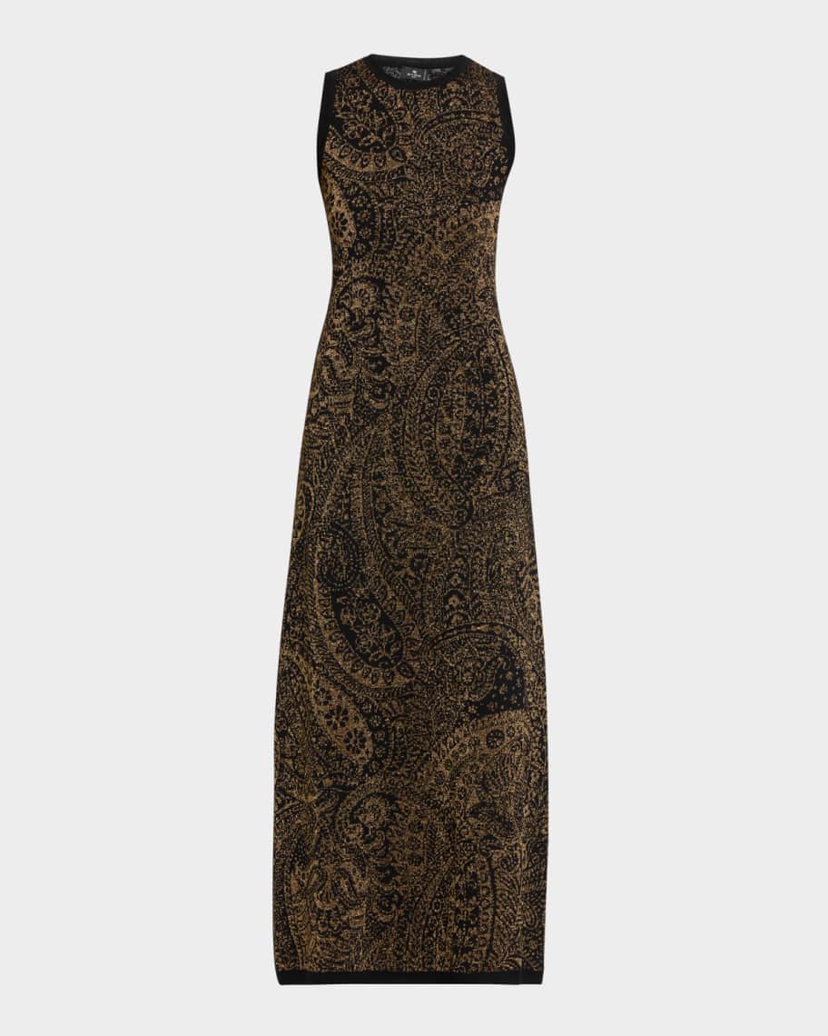 green emerald velvet dress Tan Paisley Popover Sleeveless Maxi Dress main image 0