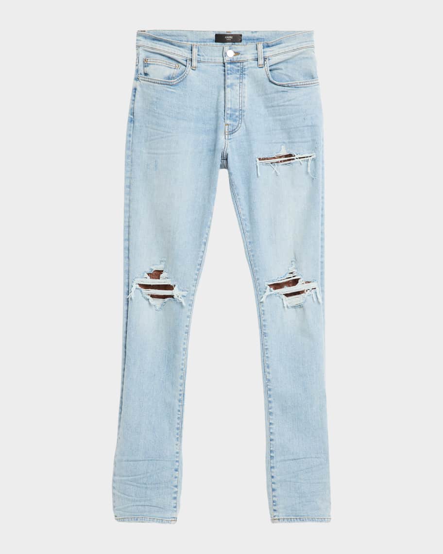 Amiri Men's MX1 Croc-Effect Repaired Stretch Skinny Jeans | Neiman