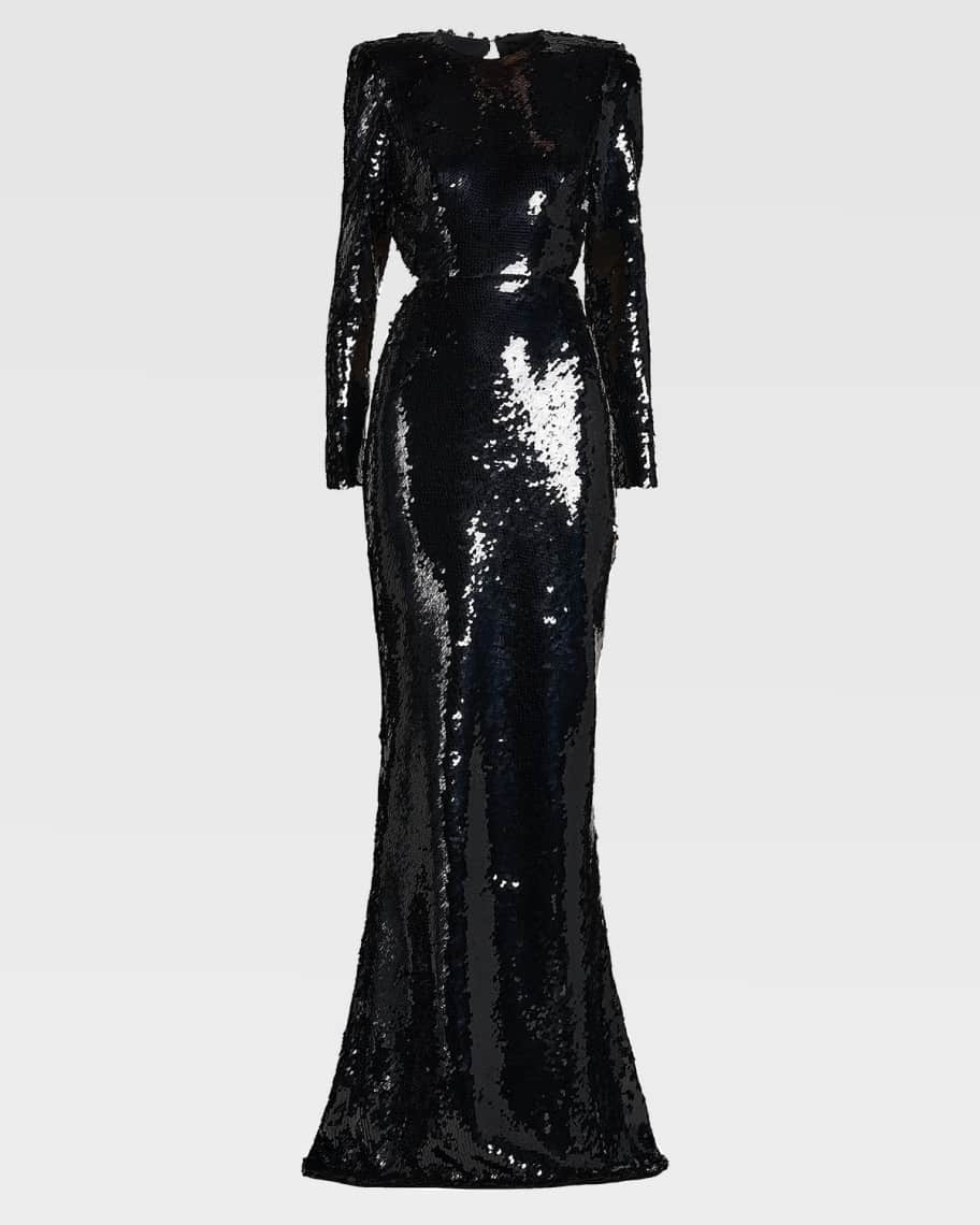Stella McCartney Sequined Long-Sleeve Backless Trumpet Gown