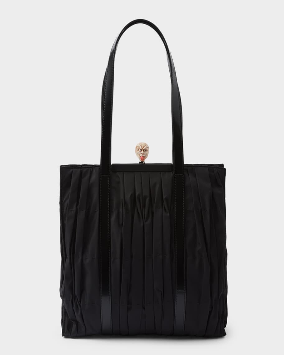 Prada Re-Nylon Pleated Medium Tote Bag with Mythological Figure