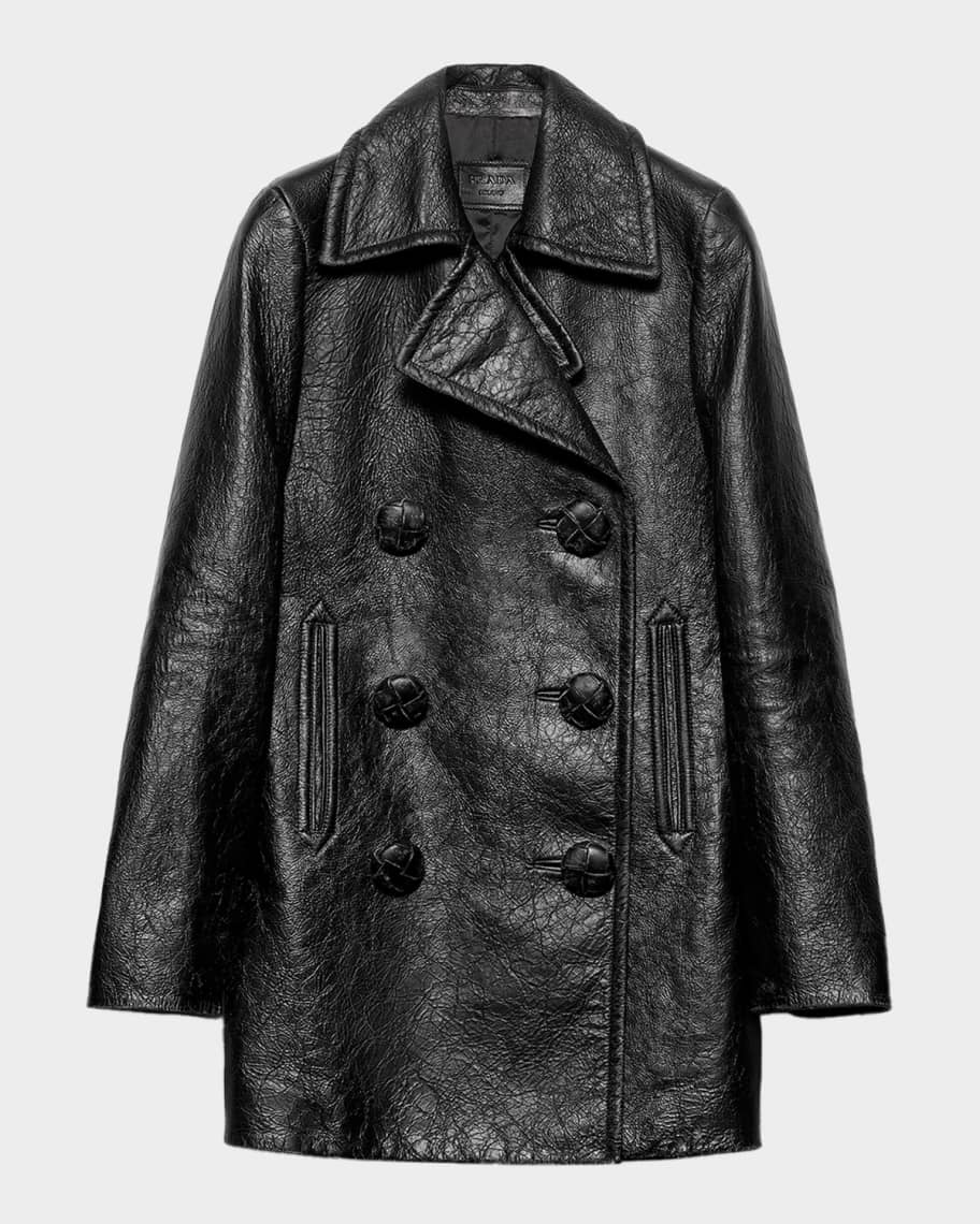 Prada Vintage Leather Double-Breasted Coat | Neiman Marcus