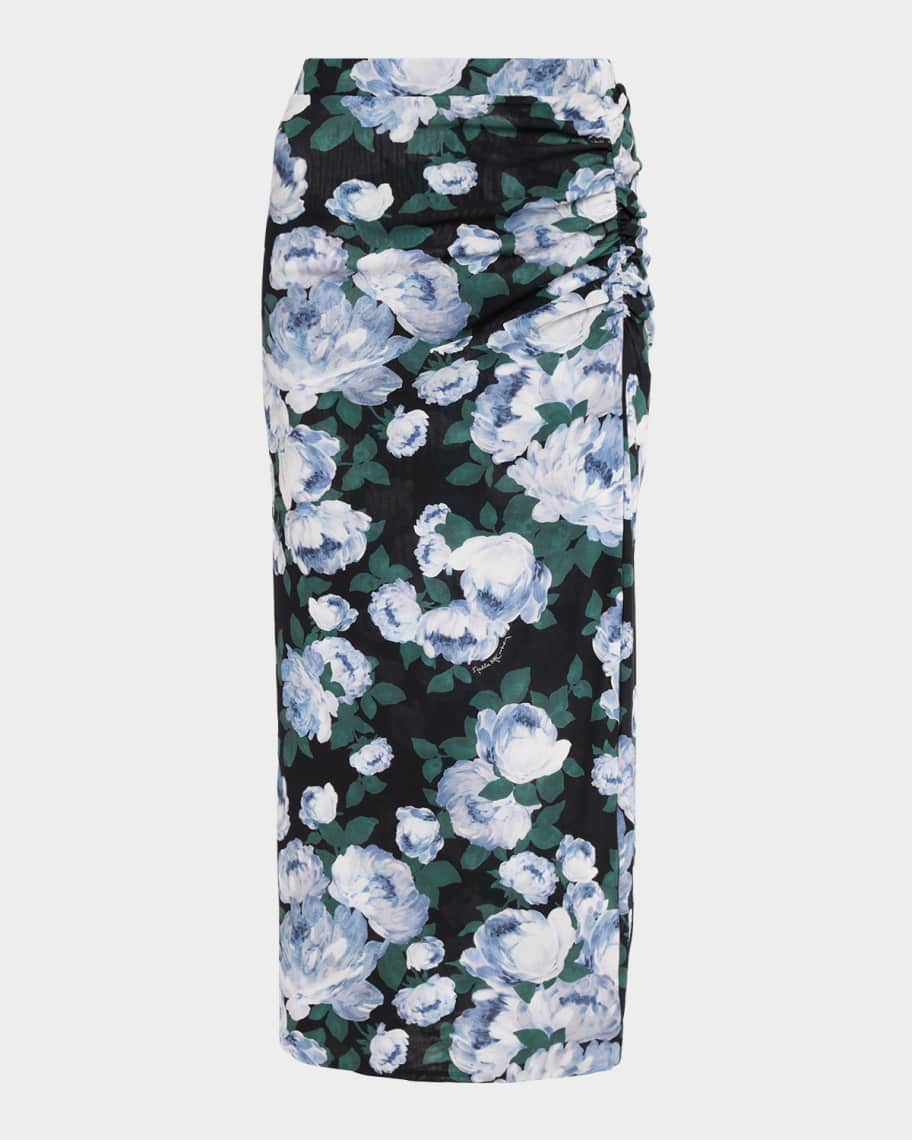 Stella McCartney Bunch Of Roses Ruched Midi Skirt | Neiman Marcus