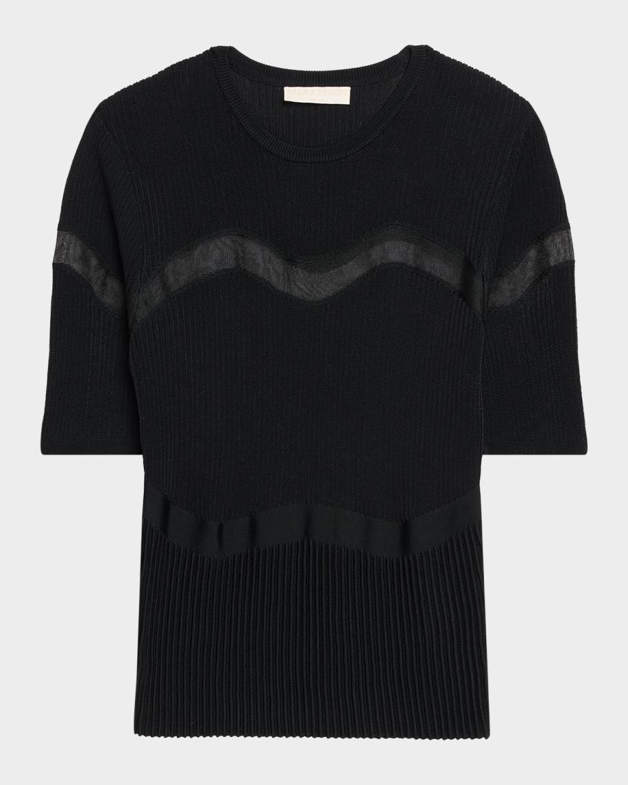 Ulla Johnson Ayla Wavy-Inset Short-Sleeve Rib Top | Neiman Marcus