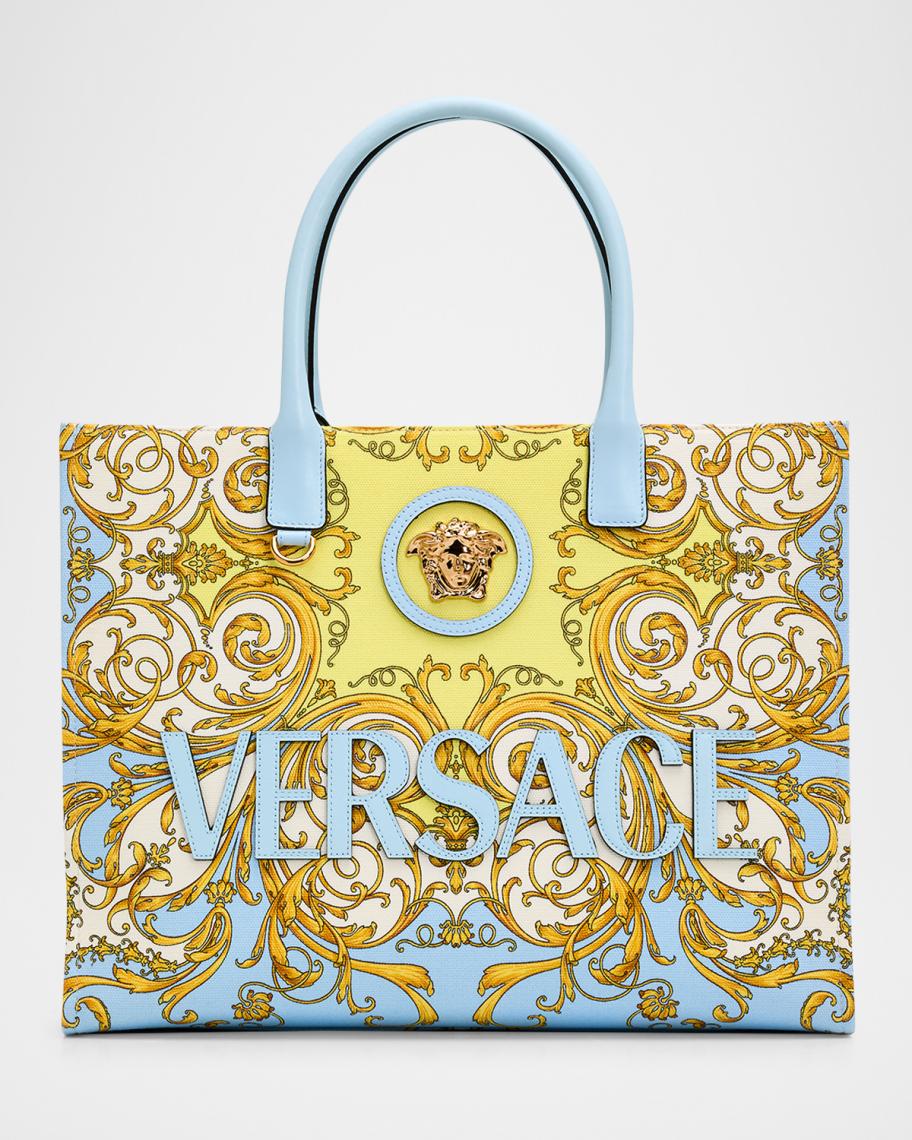 Versace Spring Barocco-Print Medusa Cotton Canvas Tote Bag | Neiman Marcus
