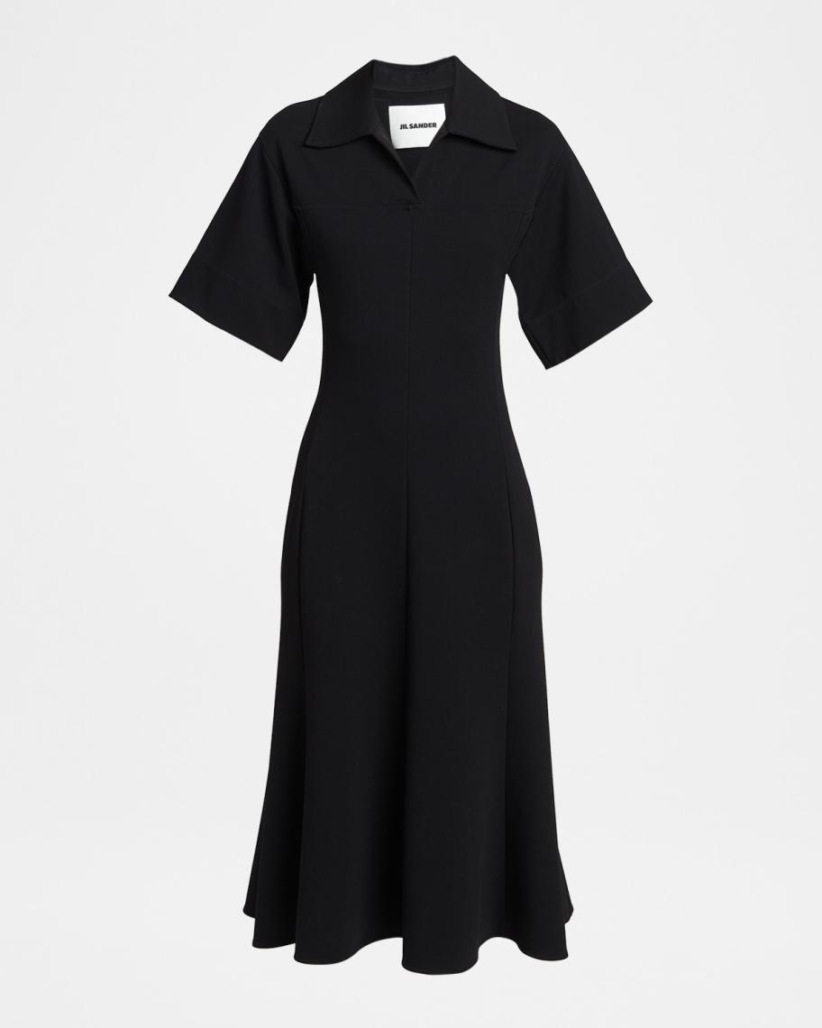 jil sander black dress Women's Crepe A-Line Midi-Dress - 510 tall badge_nwi Short Sleeve Lace Trim Size:12/18mos