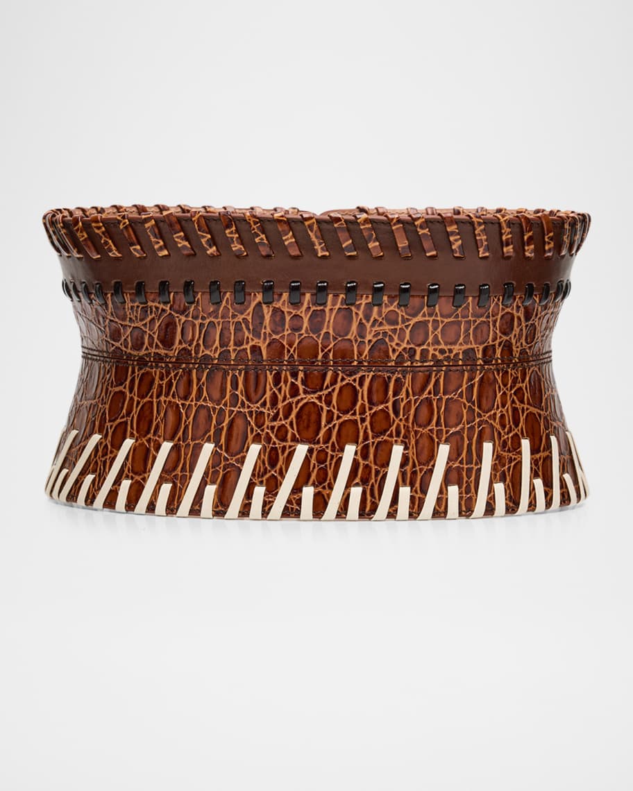 Dries Van Noten Embossed Leather Corset Belt | Neiman Marcus
