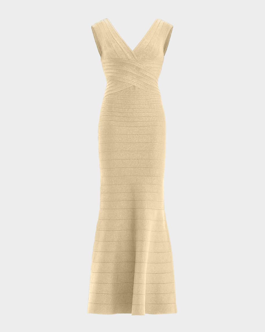 The Mira Gown - Metallic Gold, S, by Herve Leger