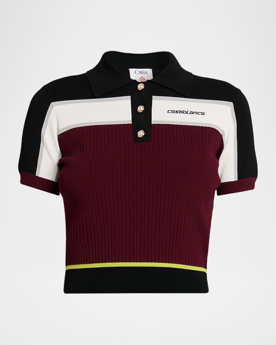 CASABLANCA Striped Rib Knit Polo Shirt | Neiman Marcus
