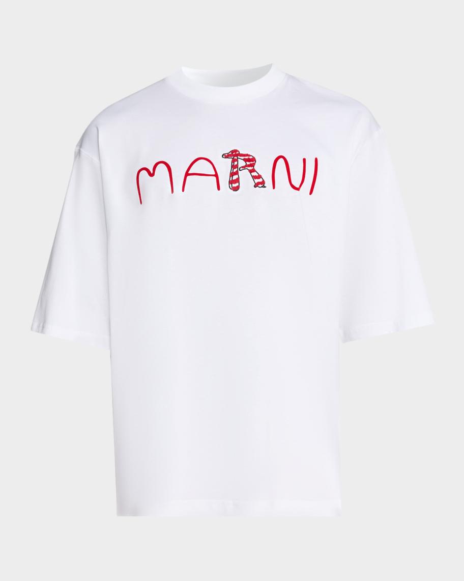 MARNI 刺繍デザイン Tシャツ Marni Men's Mending Logo Relaxed Fit T-Shirt | Neiman Marcus