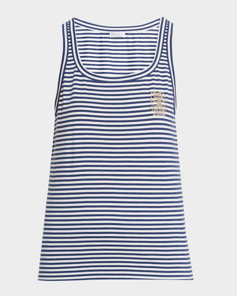Brunello Cucinelli Striped Cotton Jersey Tank Top | Neiman Marcus