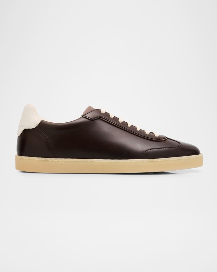 Brunello Cucinelli Men's Leather Gum-Sole Sneakers | Neiman Marcus