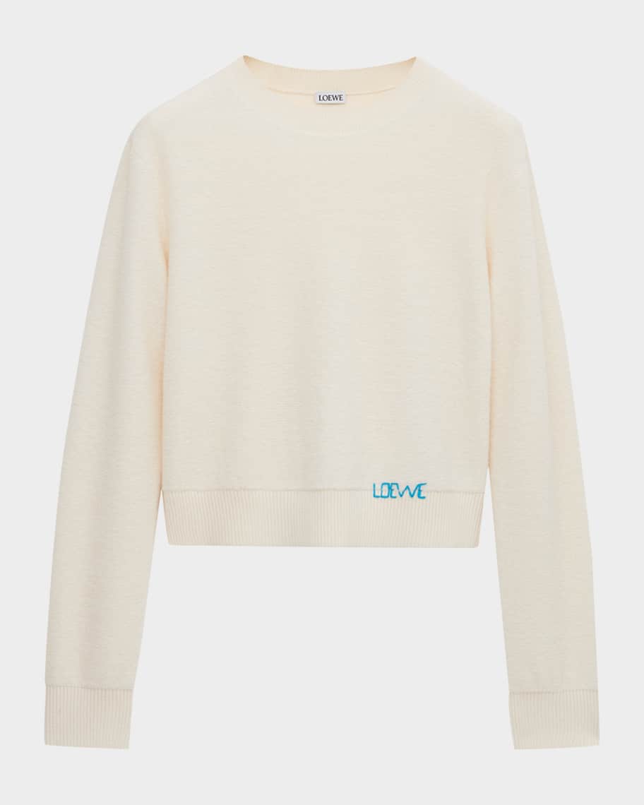 Loewe Logo Embroidered Wool Crewneck Sweater | Neiman Marcus