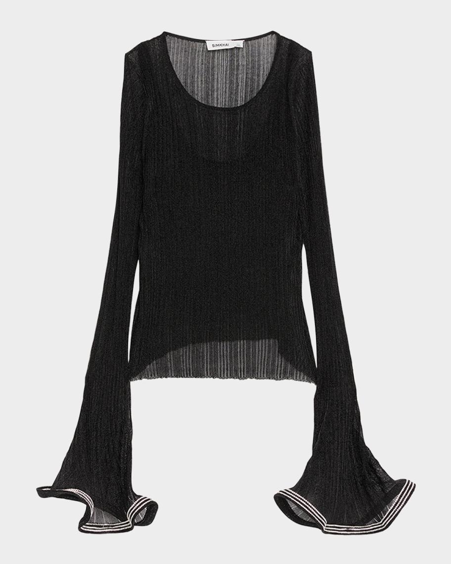 Neiman Marcus Maebry Long-Sleeve Rib-Knit Top