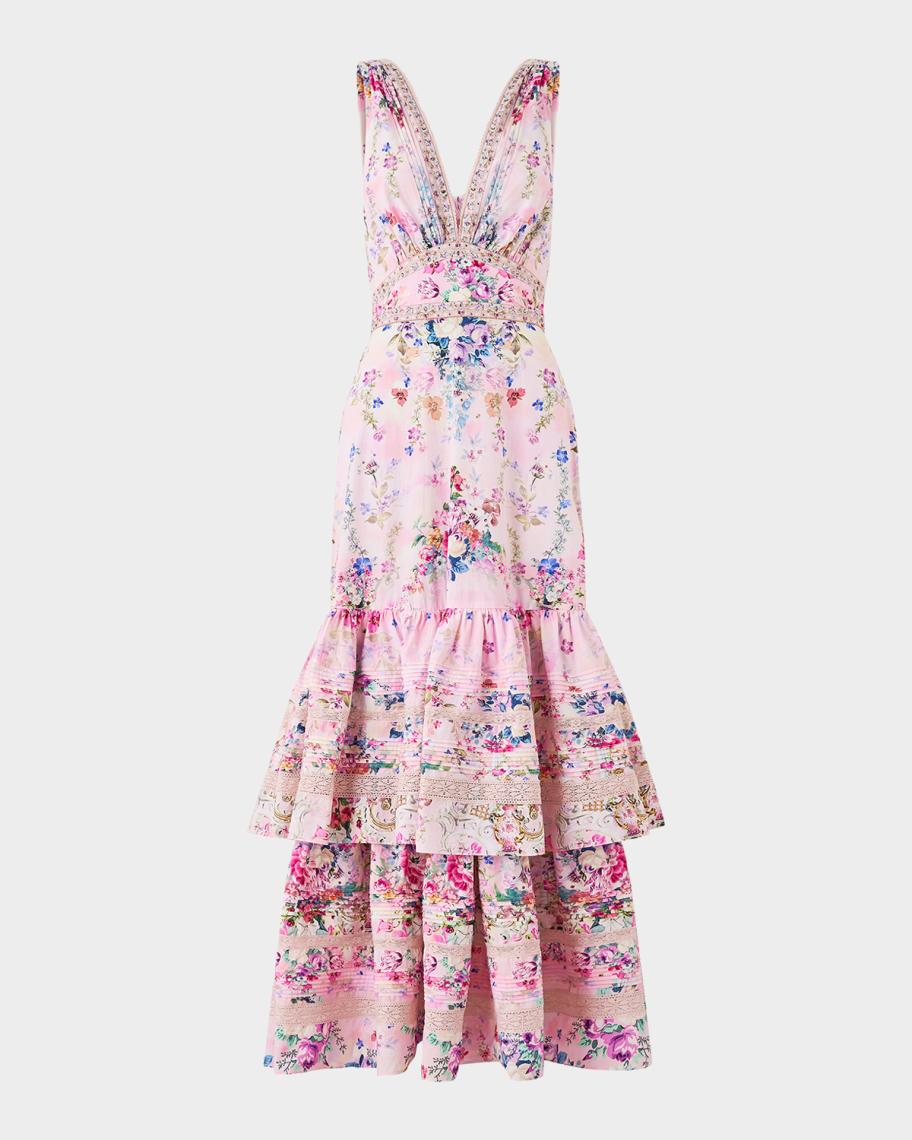 Camilla Palatial Pastels Two Tiered Gathered Ruffle Dress | Neiman Marcus