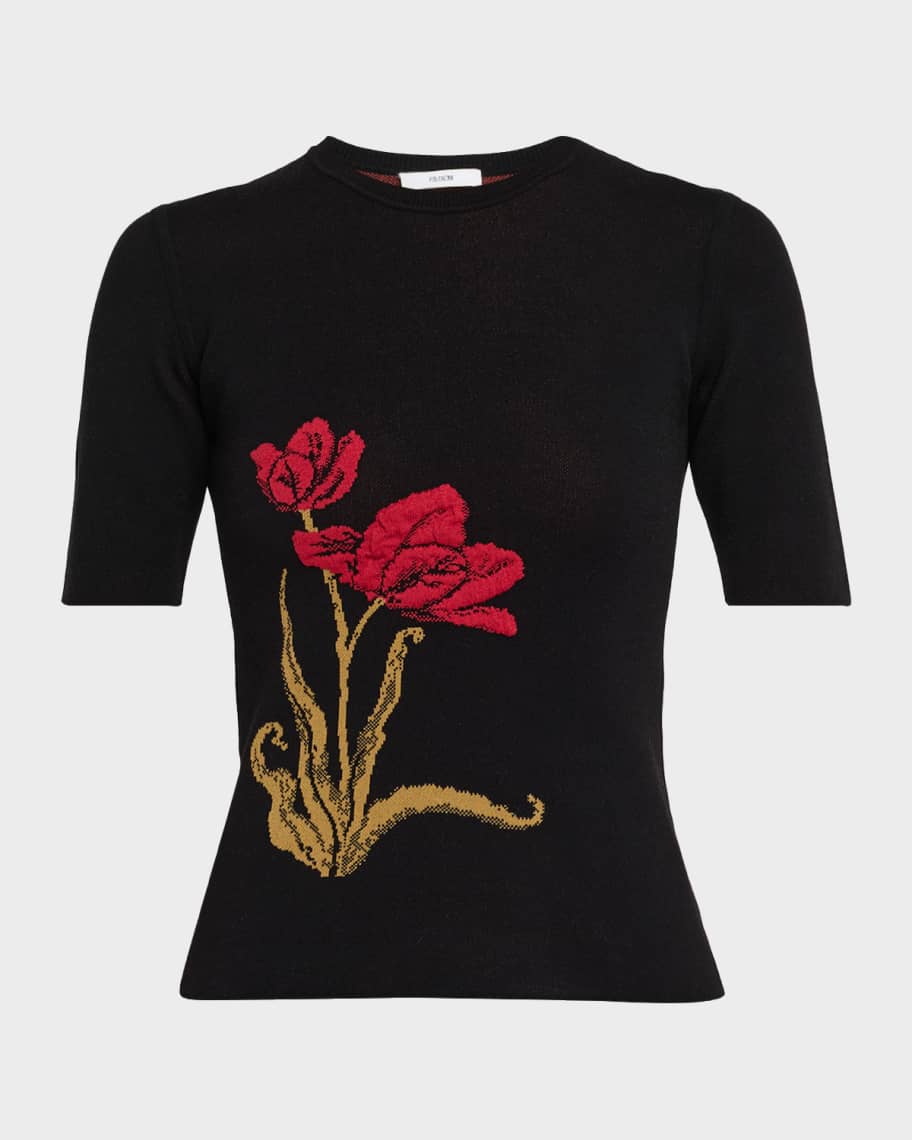 トップス Engineered Garments floral knit jacquard Erdem Flower Jacquard Knit Short-Sleeve Top | Neiman Marcus