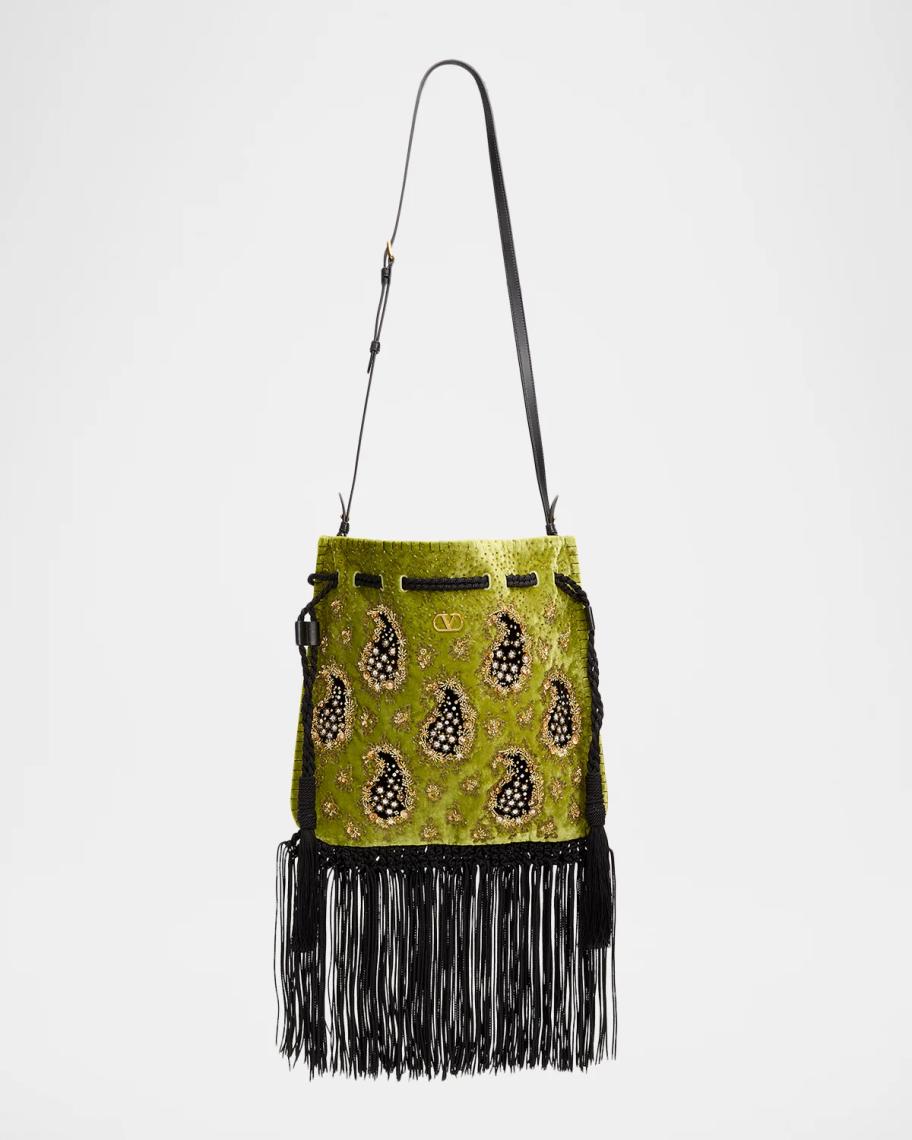 Valentino Garavani Nellcote Fringed Paisley Velvet Crossbody Bag