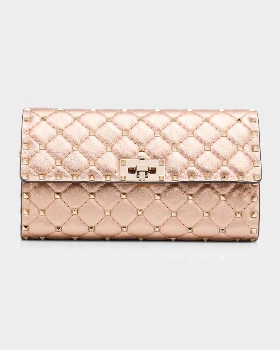 Valentino Garavani Rockstud Spike Metallic Calfskin Clutch Bag