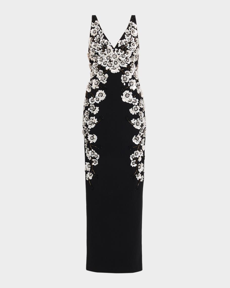 Aidan Mattox Floral Beaded Crepe Column Gown | Neiman Marcus
