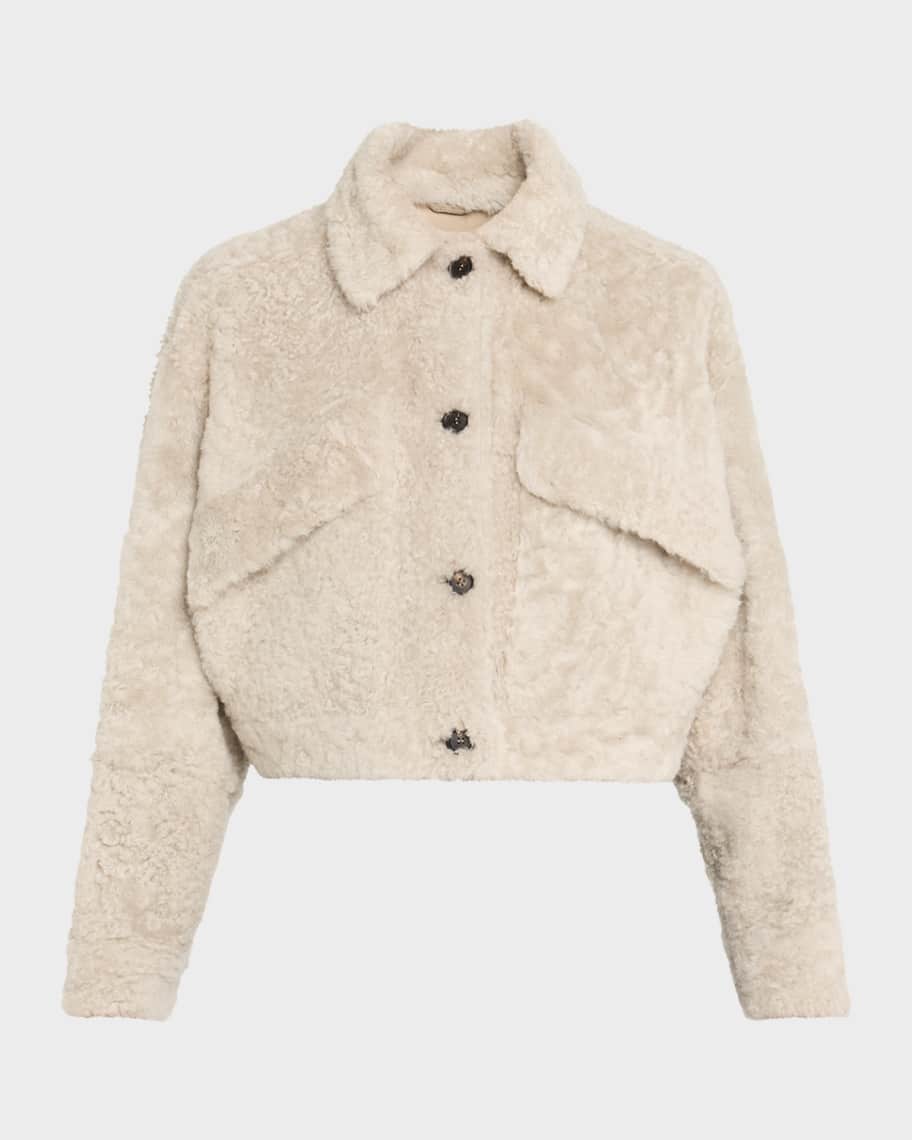 Brunello Cucinelli Lamb Shearling Cropped Jacket | Neiman Marcus