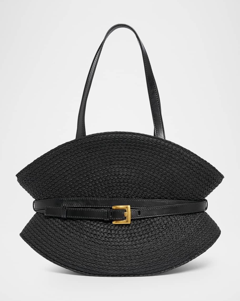 Balmain Shuffle Medium Belted Faux Raffia Tote Bag | Neiman Marcus
