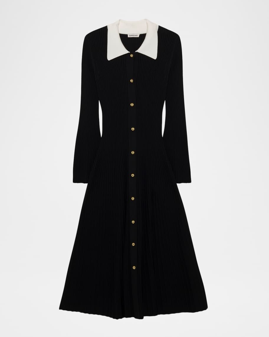 SIMKHAI Philippa Long Sleeve Midi Dress in Black - Size XS