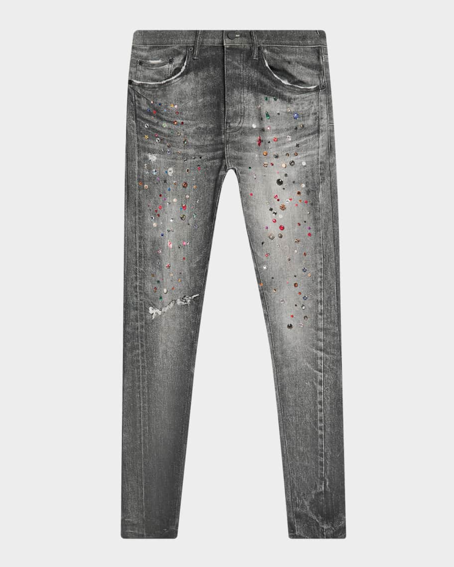 PURPLE Men's Embellished Mid-Rise Skinny Jeans | Neiman Marcus