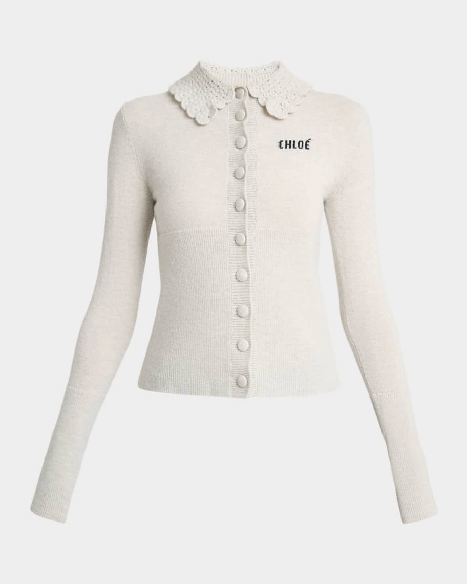 Chloe Crochet Collared Wool Cardigan | Neiman Marcus