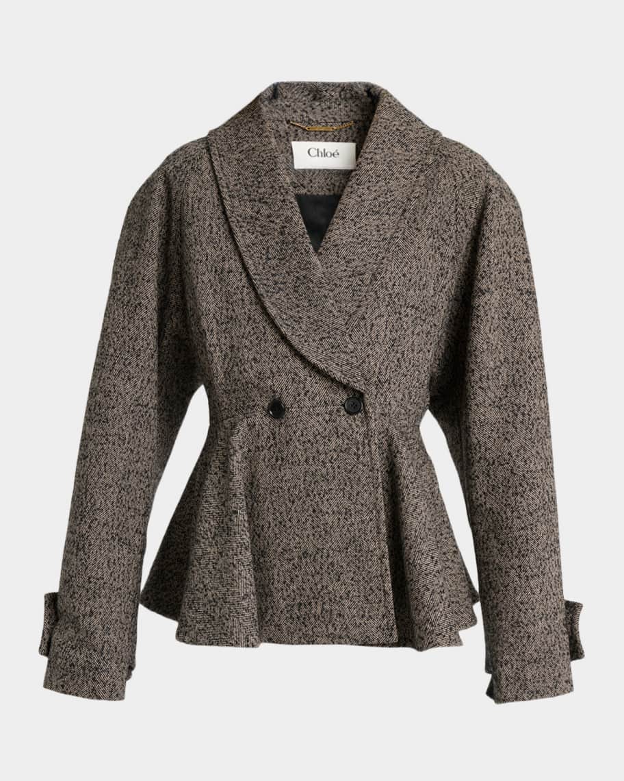 Chloe Double-Breasted Herringbone Oversized Peplum Coat | Neiman