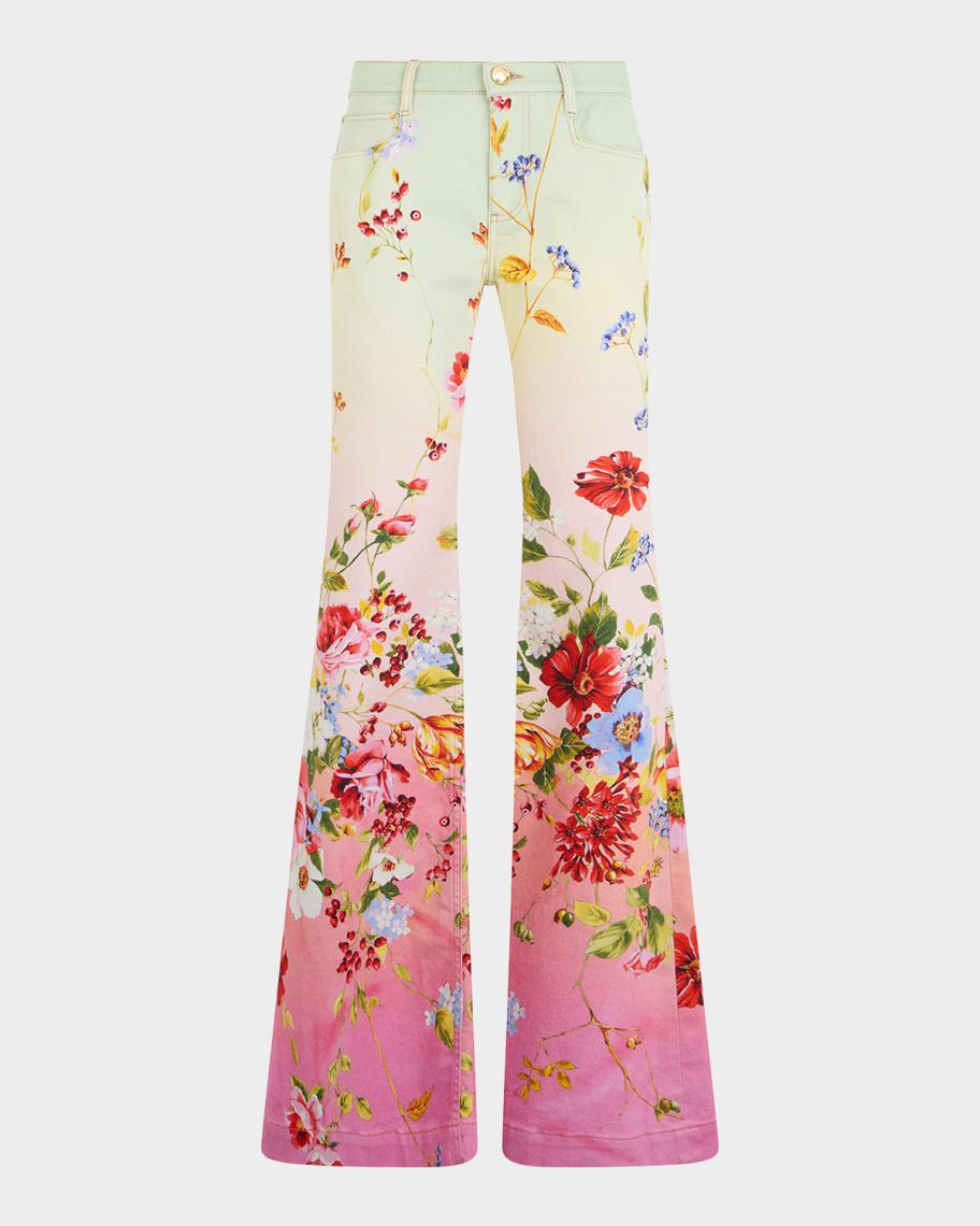 Roberto Cavalli Miami Flowers Print Flare Pants | Neiman Marcus
