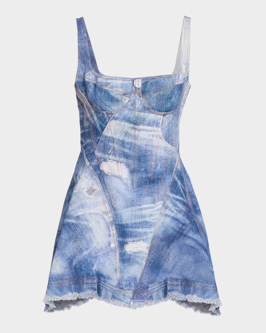 patchwork denim dress Patchwork Denim Print Mini Dress M