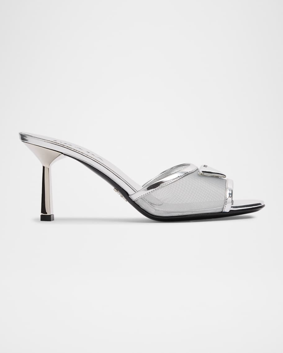 Prada 75mm Metallic Leather Mesh Sandals | Neiman Marcus
