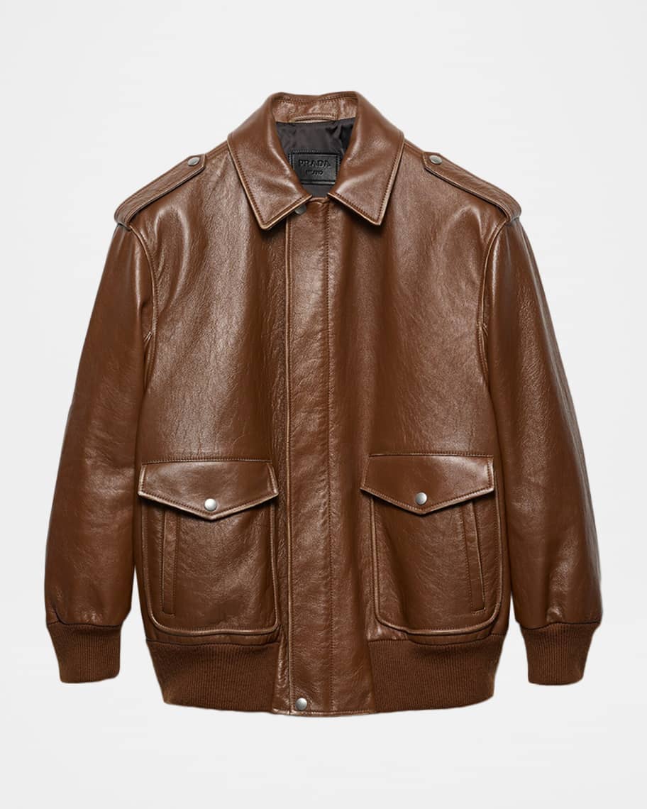 Prada Oversized nappa leather ボンバージャケット Prada Nappa Leather Oversized Bomber Jacket | Neiman Marcus