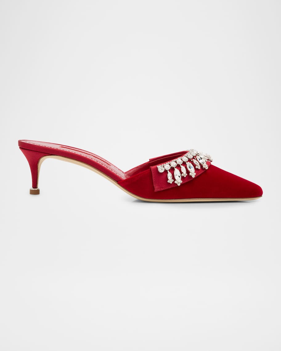 Manolo Blahnik 50mm Tulipe Embellished Velvet Mule Pumps | Neiman