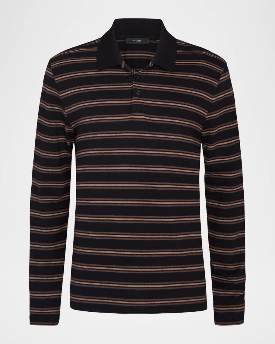 Vince Men's Striped Cotton-Blend Long-Sleeve Polo Shirt | Neiman