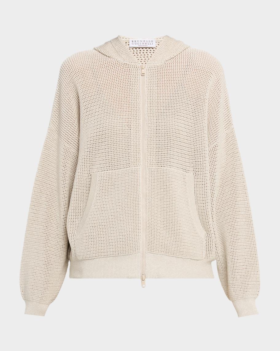 Brunello Cucinelli Sparkling Cotton Net Zip Hoodie | Neiman Marcus