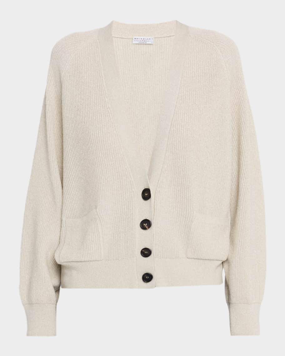 美品 BRUNELLO CUCINELLI カシミヤ Vネックカーディガン S Brunello Cucinelli Sparkling Wool Rib V-Neck Cardigan | Neiman Marcus