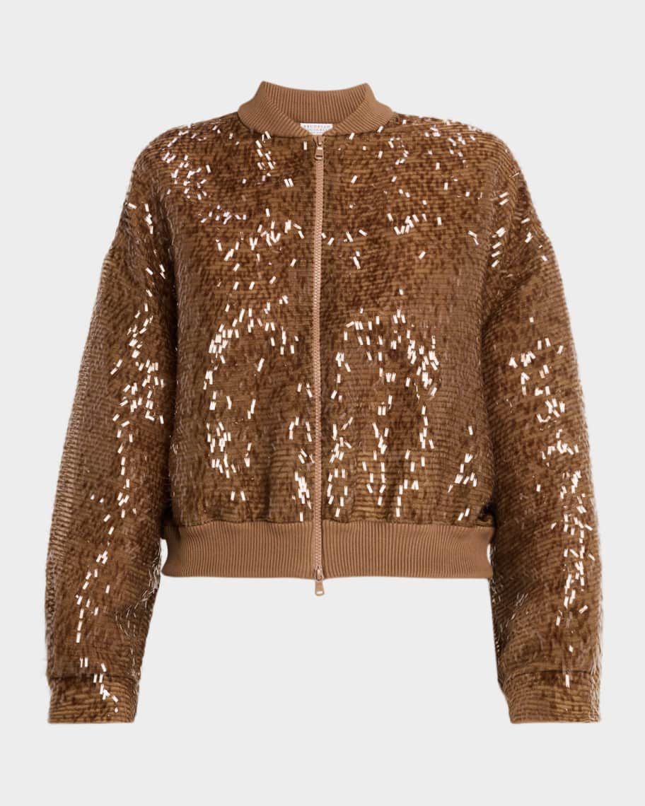 Brunello Cucinelli Sequined Silk Bomber Jacket | Neiman Marcus