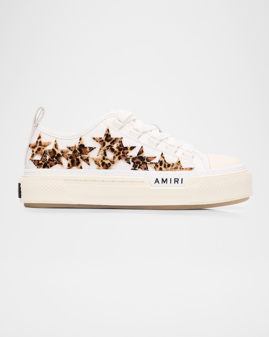 Amiri Stars Low-Top Leopard Calf Hair and Canvas Sneakers | Neiman