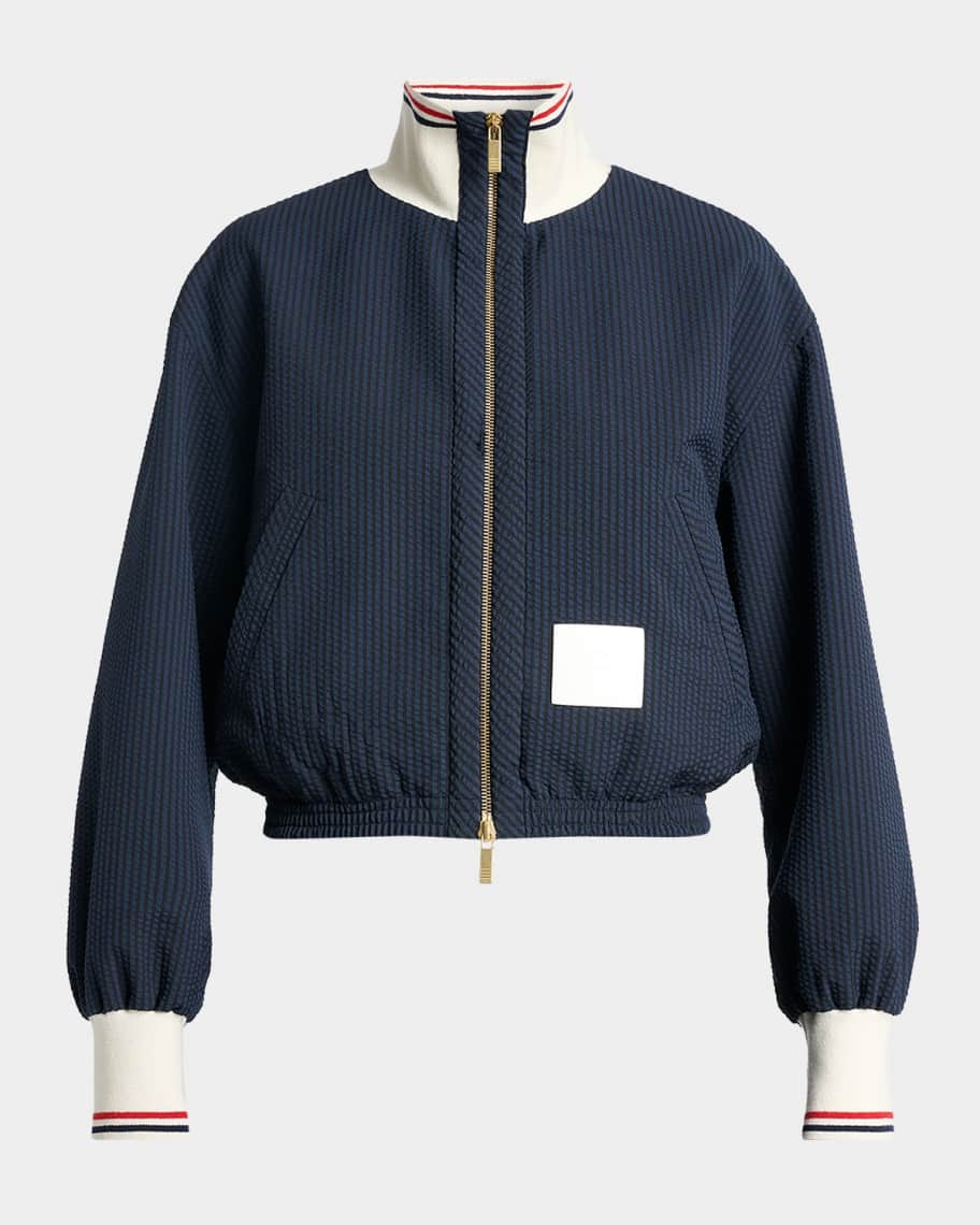 Thom Browne Seersucker Drawstring Track Jacket | Neiman Marcus
