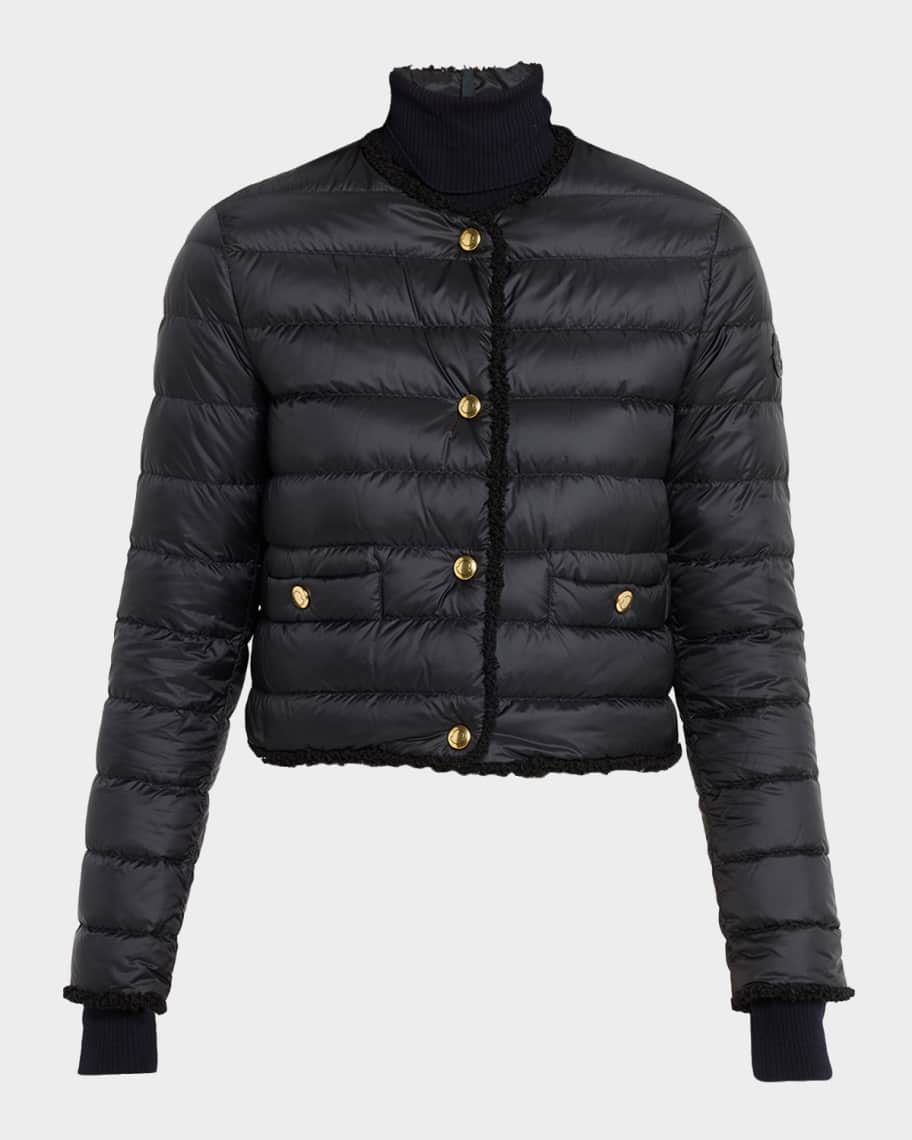 MONCLER ブラックジャケット チェーンディテール cardere-hooded-short-down-