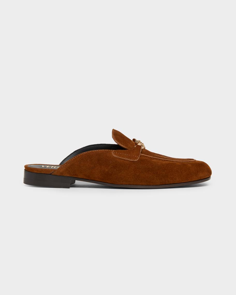 Versace 20mm Medusa Suede Loafer Mules | Neiman Marcus