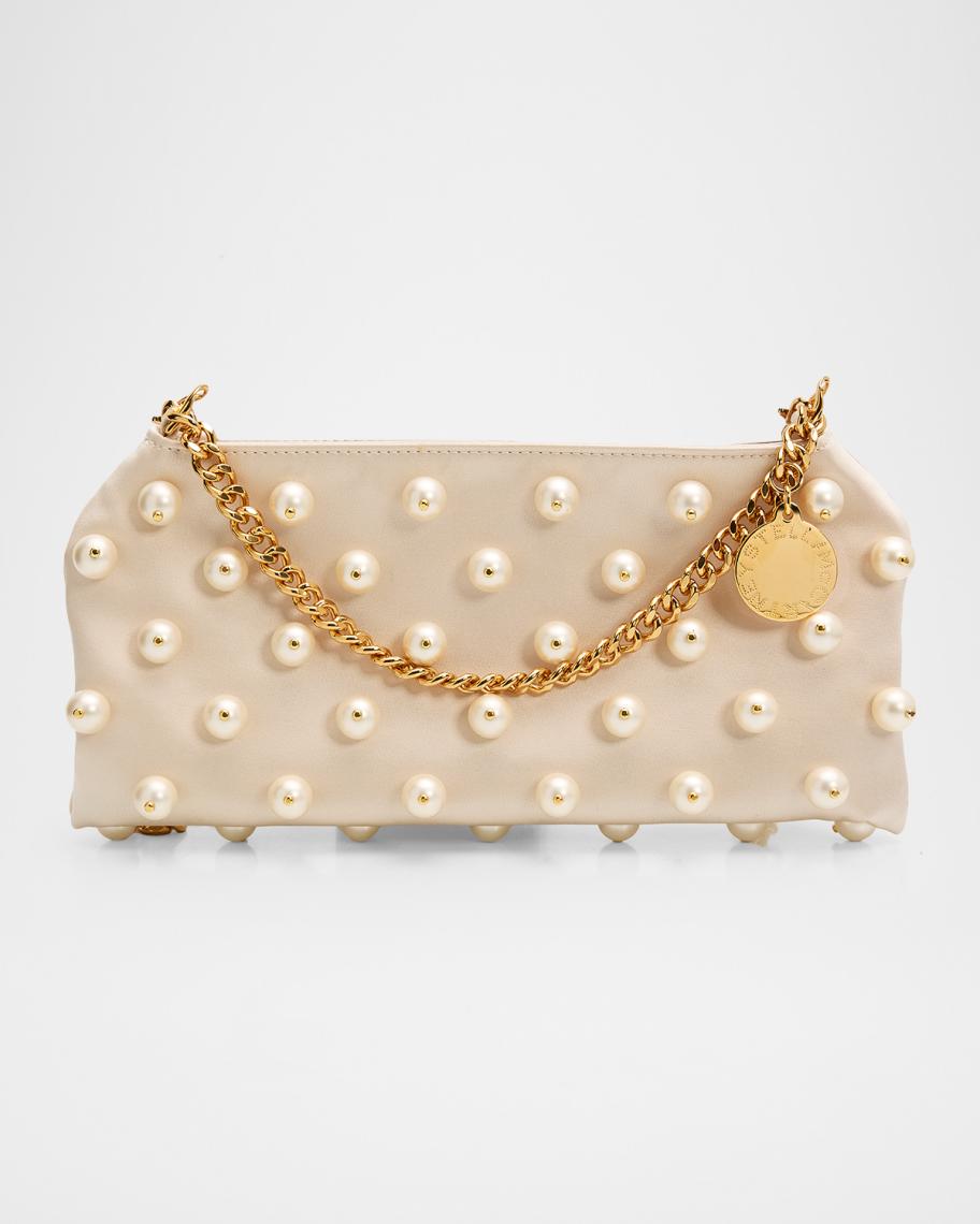 Stella McCartney Falabella Mini Pearly-Embellished Satin Clutch