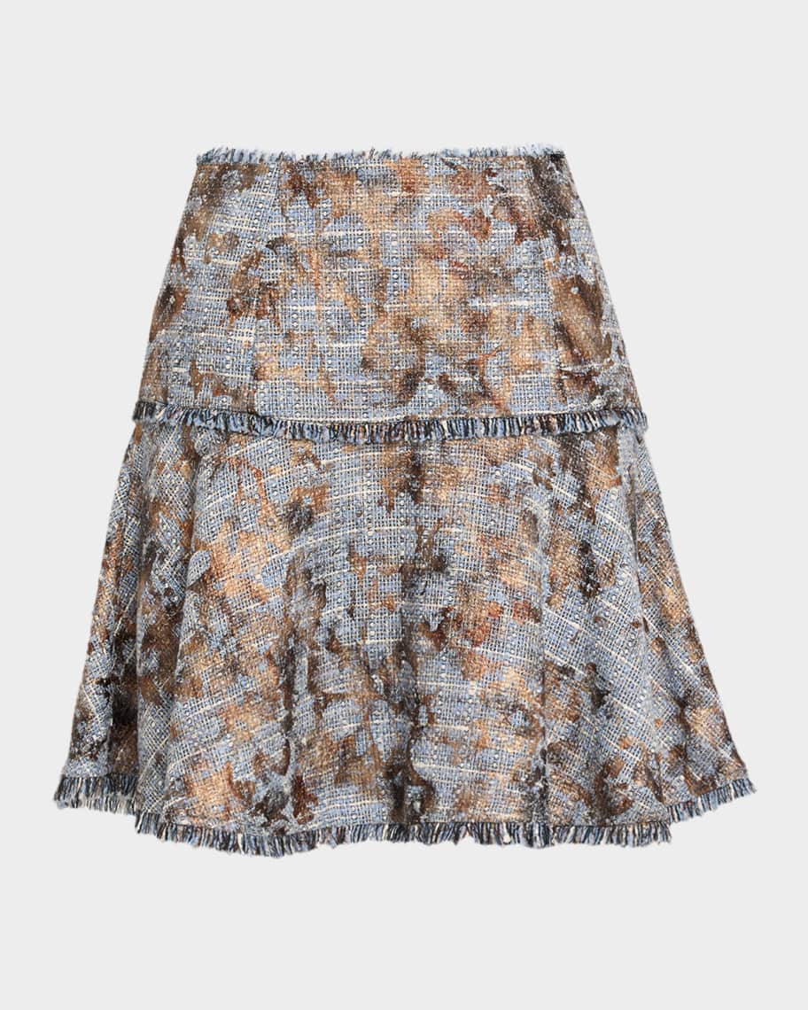 Cinq a Sept Foil-Print Tweed Mini Skirt | Neiman Marcus