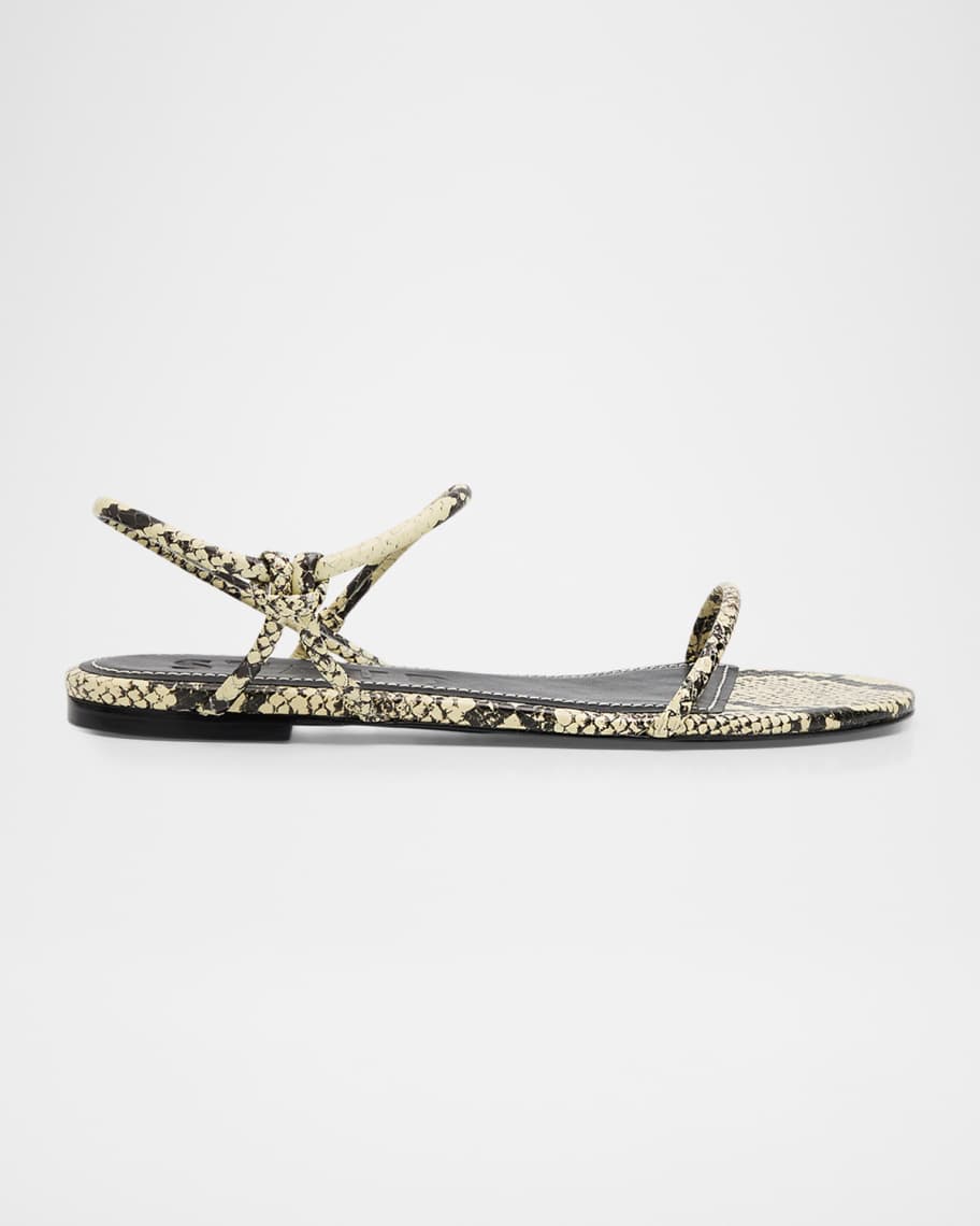 STAUD Laurel Snake-Embossed Leather Flat Sandals | Neiman Marcus
