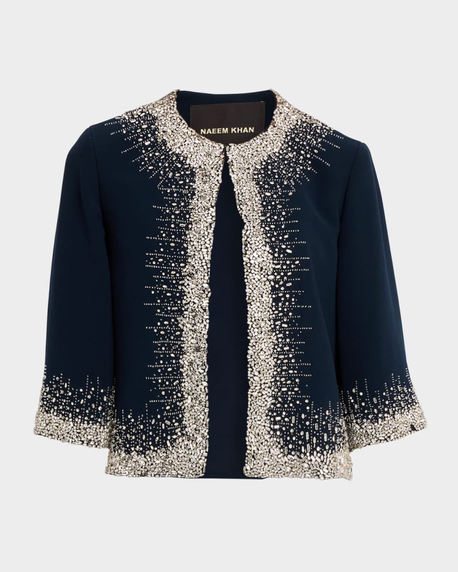 Naeem Khan Crystal Embellished 3/4-Sleeve Bolero Jacket | Neiman