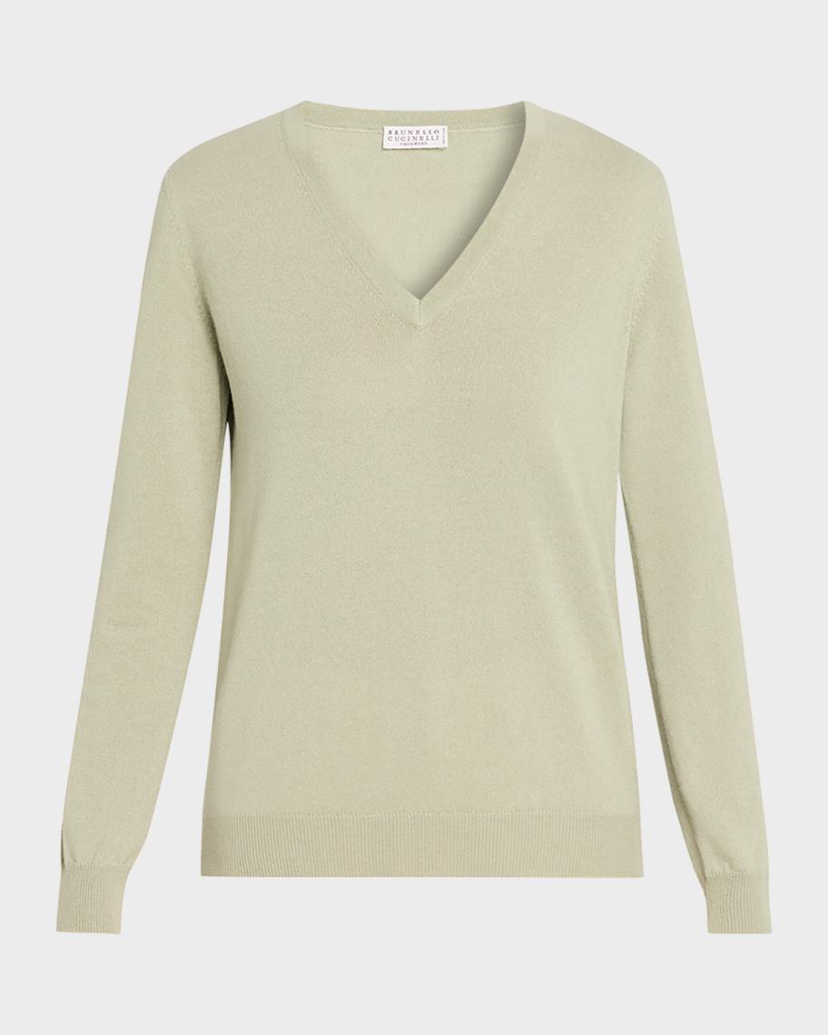 Brunello Cucinelli Monili-Trim V-Neck Cashmere Sweater | Neiman Marcus