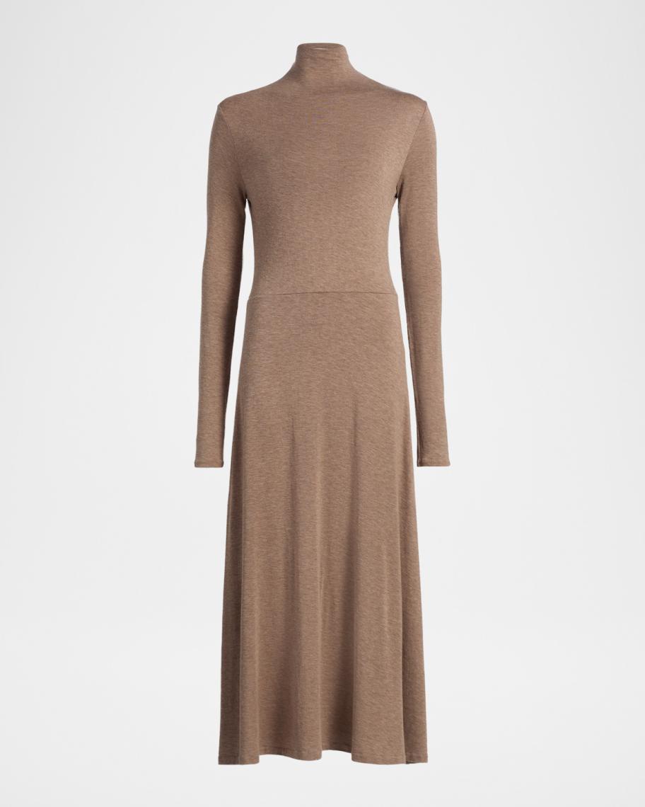 wiley long sleeve cotton jersey dress Vince Cozy Jersey Funnel-Neck Long-Sleeve Dress