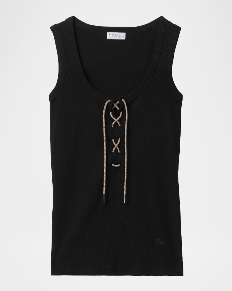 Burberry Cleo Lace-Up Ribbed Cotton Tank Top | Neiman Marcus