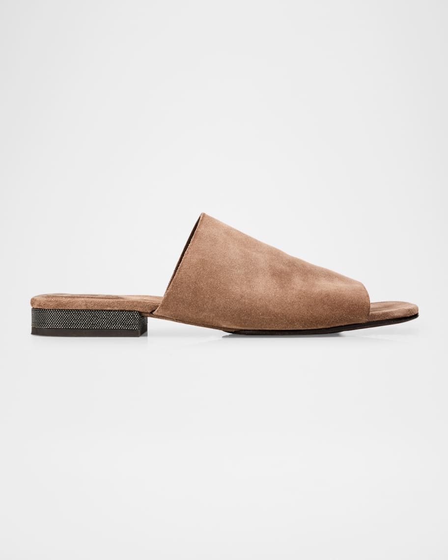 Brunello Cucinelli Monili Suede Mule Sandals | Neiman Marcus