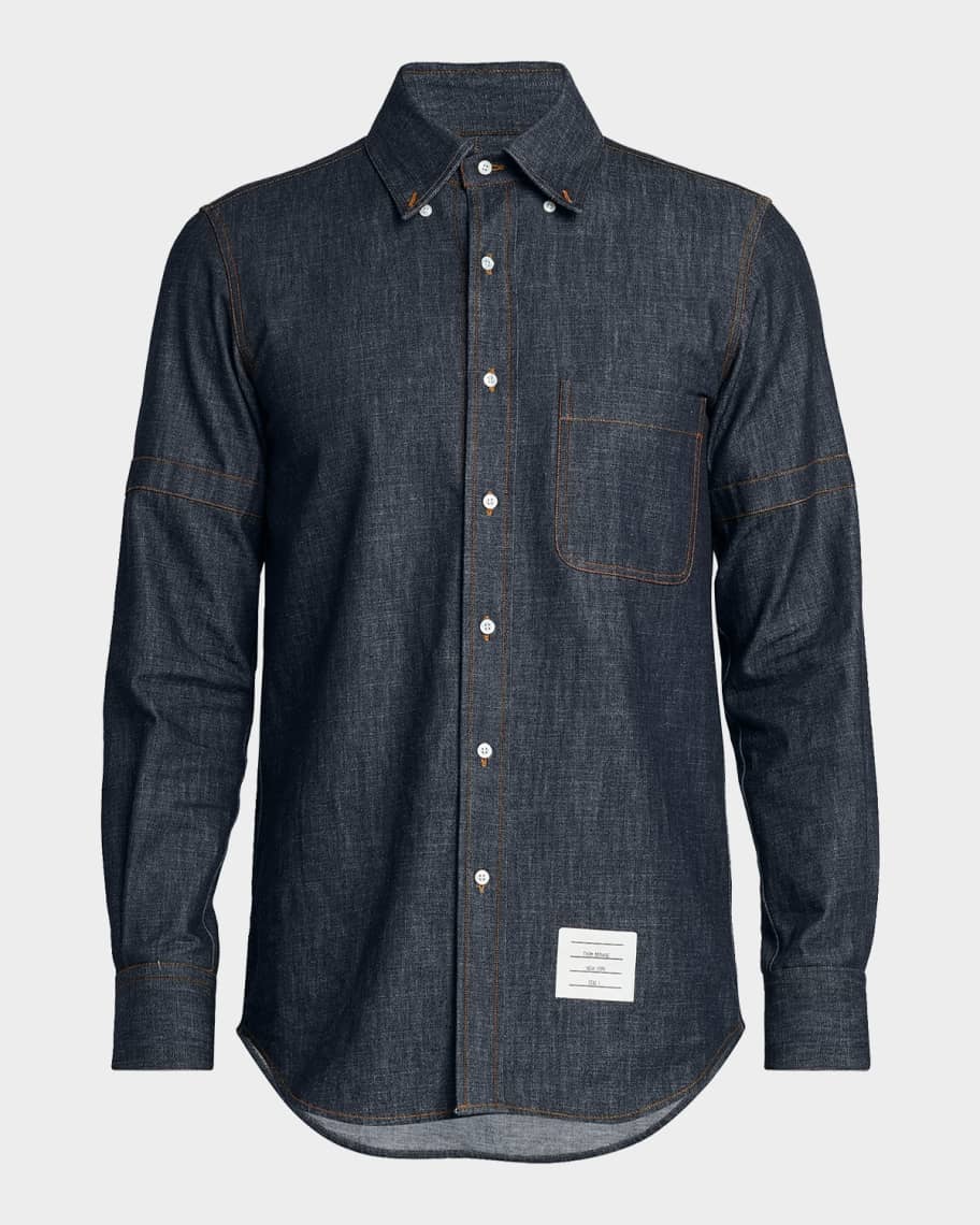 Thom Browne Men's Selvedge Denim Button-Down Shirt | Neiman Marcus